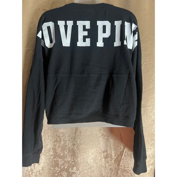 Pink Victoria Secret Woman's Black Lace-up Neckline Long Sleeve Crop Top S - Picture 3 of 8